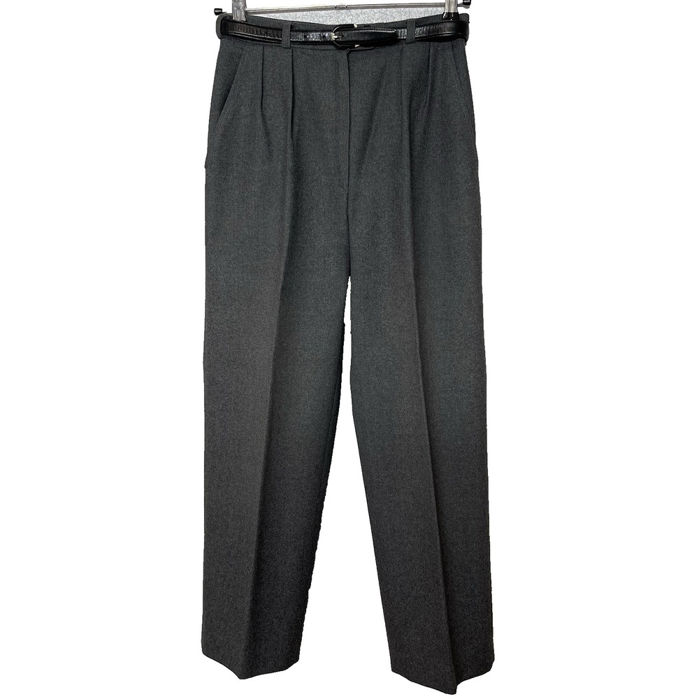 Classic High-Waist Pleated Dress Pants — Dark Gray